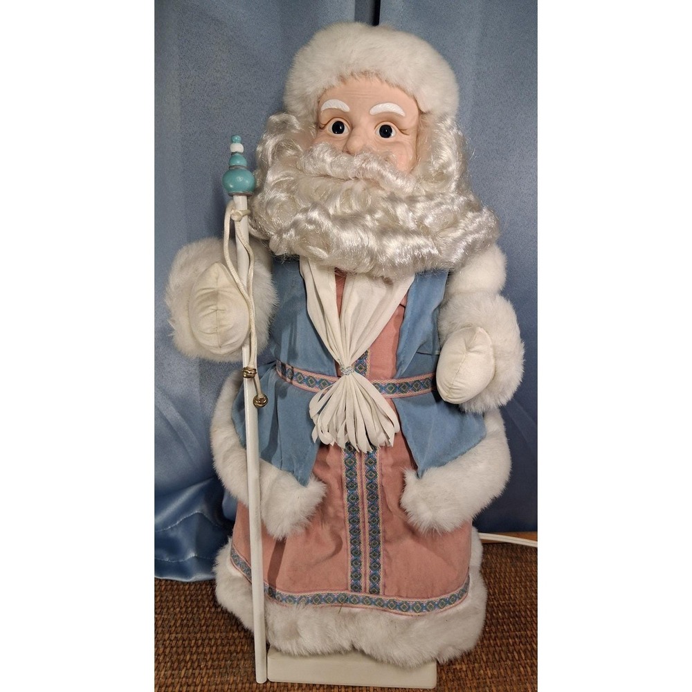 Vintage Holiday Time Telco Animated Santa Figure Blue Pink 1992 Father Christmas